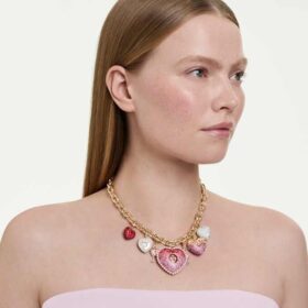 Collar Idyllia con cortes variados, corazón, llave, multicolor, chapado en tono dorado