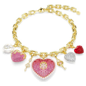 Collar Idyllia con cortes variados, corazón, llave, multicolor, chapado en tono dorado