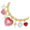 Collar Idyllia con cortes variados, corazón, llave, multicolor, chapado en tono dorado