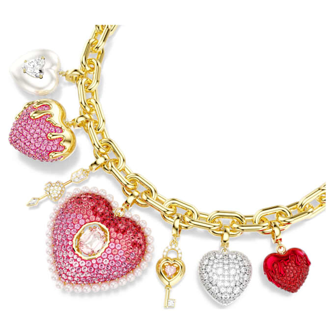 Collar Idyllia con cortes variados, corazón, llave, multicolor, chapado en tono dorado