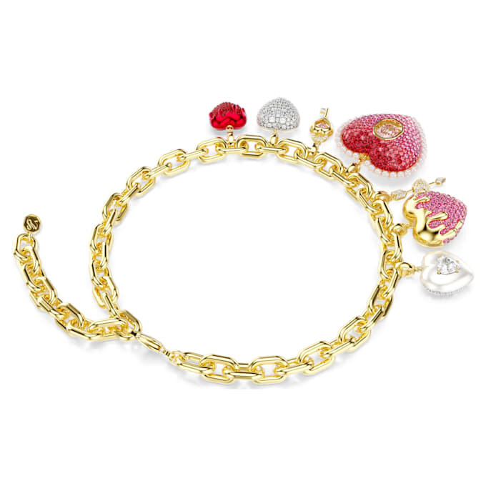 Collar Idyllia con cortes variados, corazón, llave, multicolor, chapado en tono dorado