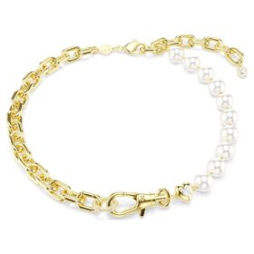 Collar Idyllia con perlas de cristal, blanco, chapado en tono dorado