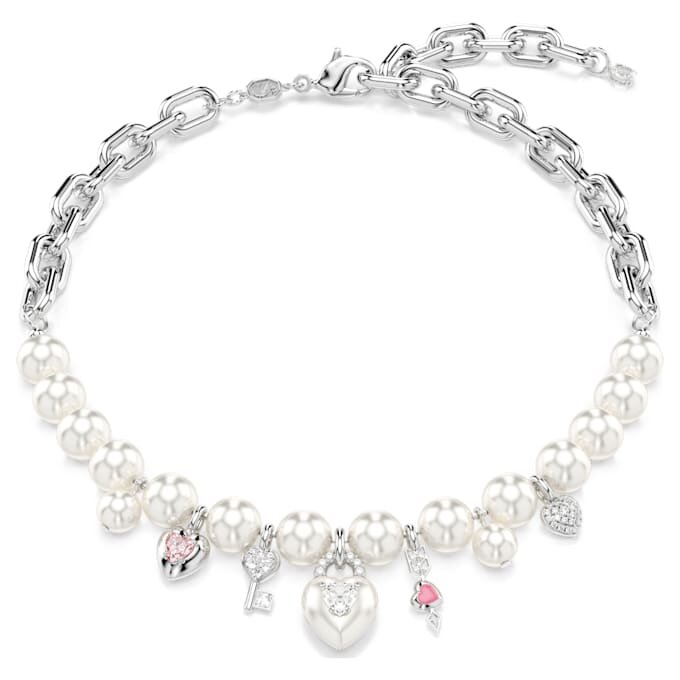 Collar Idyllia con perlas de cristal, cortes mixtos, blanco, chapado en rodio Collar Idyllia con perlas de cristal, cortes mixtos, blanco, chapado en rodio