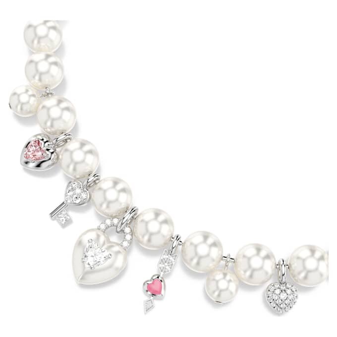 Collar Idyllia con perlas de cristal, cortes mixtos, blanco, chapado en rodio Collar Idyllia con perlas de cristal, cortes mixtos, blanco, chapado en rodio