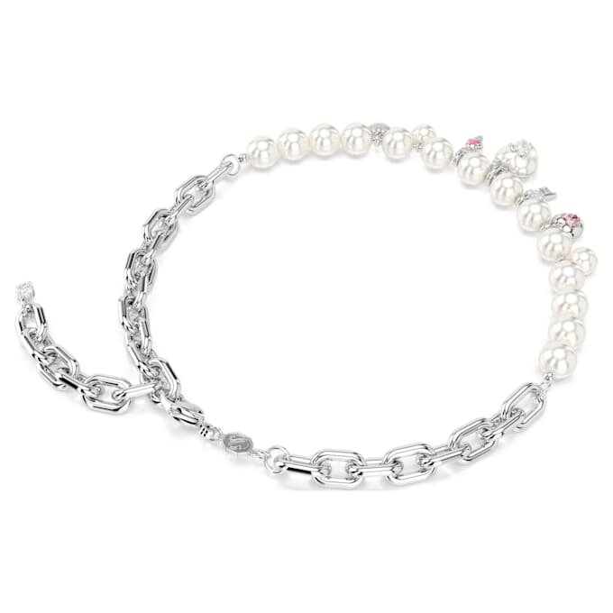Collar Idyllia con perlas de cristal, cortes mixtos, blanco, chapado en rodio Collar Idyllia con perlas de cristal, cortes mixtos, blanco, chapado en rodio