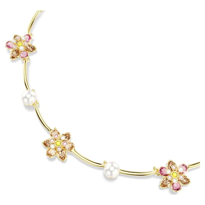 Collar Idyllia con perlas de cristal, cortes mixtos, forma de flor, multicolor, chapado en tono dorado Collar Idyllia con perlas de cristal, cortes mixtos, forma de flor, multicolor, chapado en tono dorado