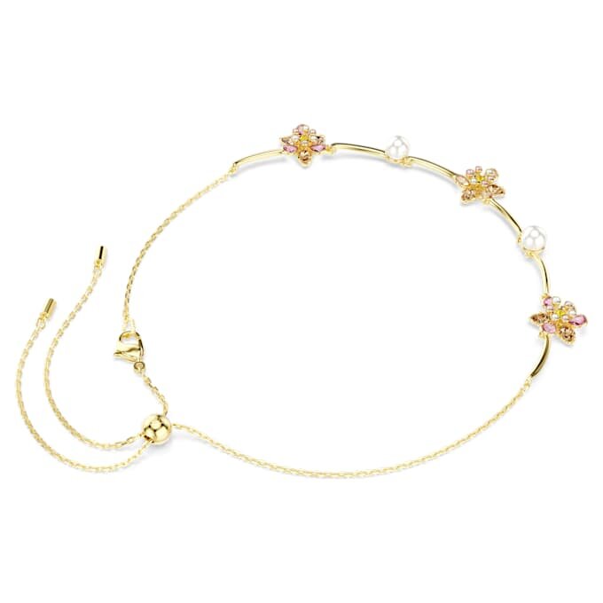 Collar Idyllia con perlas de cristal, cortes mixtos, forma de flor, multicolor, chapado en tono dorado Collar Idyllia con perlas de cristal, cortes mixtos, forma de flor, multicolor, chapado en tono dorado