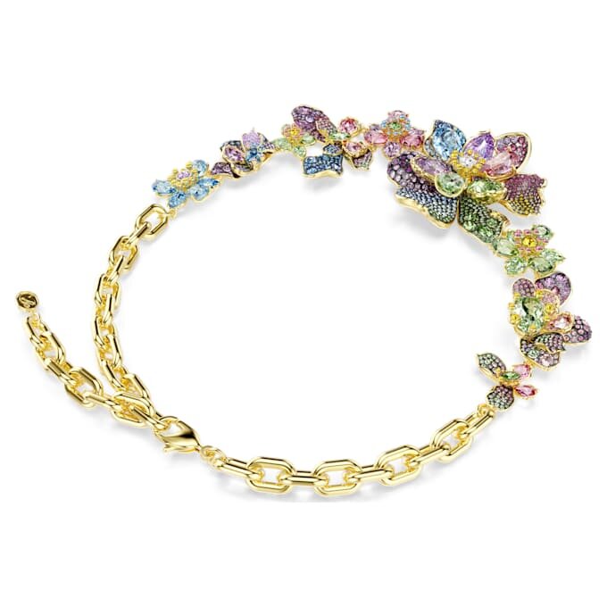 Collar Idyllia: cortes mixtos, pavé, flor, multicolor, chapado en tono dorado Collar Idyllia: cortes mixtos, pavé, flor, multicolor, chapado en tono dorado