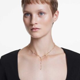 Collar Imber Y de corte redondo, blanco, chapado en tono dorado