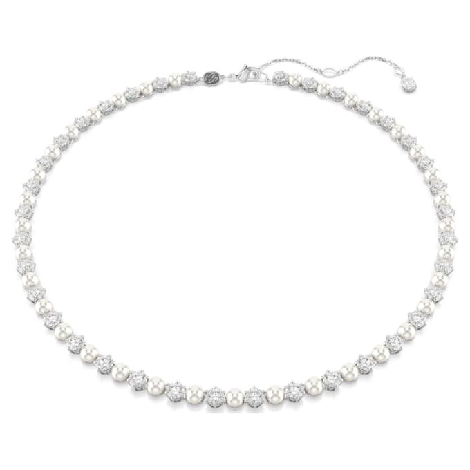 Collar Matrix Tennis con perlas de cristal, corte redondo, blanco, chapado en rodio Collar Matrix Tennis con perlas de cristal, corte redondo, blanco, chapado en rodio