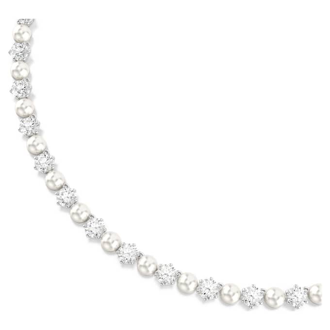 Collar Matrix Tennis con perlas de cristal, corte redondo, blanco, chapado en rodio Collar Matrix Tennis con perlas de cristal, corte redondo, blanco, chapado en rodio