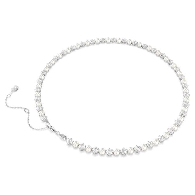 Collar Matrix Tennis con perlas de cristal, corte redondo, blanco, chapado en rodio Collar Matrix Tennis con perlas de cristal, corte redondo, blanco, chapado en rodio