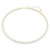 Collar Matrix Tennis con perlas de cristal, corte redondo, blanco, chapado en tono dorado Collar Matrix Tennis con perlas de cristal, corte redondo, blanco, chapado en tono dorado