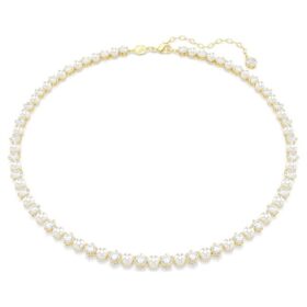 Collar Matrix Tennis con perlas de cristal, corte redondo, blanco, chapado en tono dorado