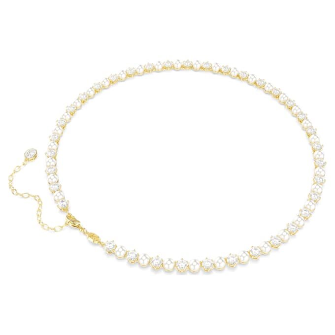 Collar Matrix Tennis con perlas de cristal, corte redondo, blanco, chapado en tono dorado Collar Matrix Tennis con perlas de cristal, corte redondo, blanco, chapado en tono dorado