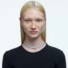 Collar Matrix Tennis, corte de pera, blanco, chapado en rodio