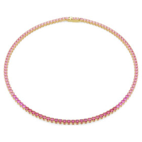 Collar Matrix Tennis, corte redondo, rosa, chapado en tono dorado