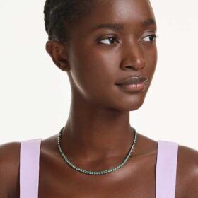 Collar Matrix Tennis, corte redondo, verde, chapado en rutenio