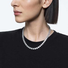 Collar Matrix Tennis de corte cuadrado, blanco, chapado en rodio