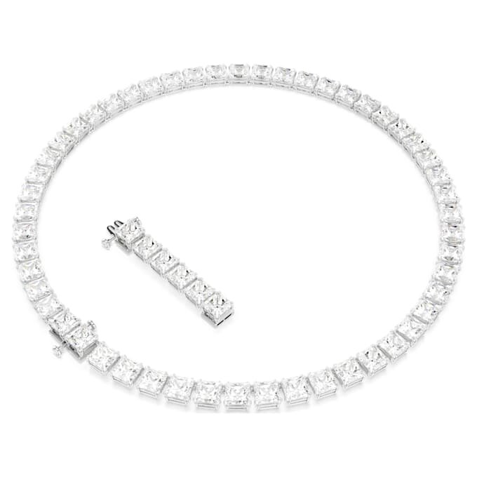 Collar Matrix Tennis de corte cuadrado, blanco, chapado en rodio Collar Matrix Tennis de corte cuadrado, blanco, chapado en rodio