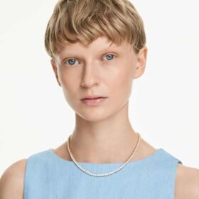 Collar Matrix Tennis de corte redondo, blanco, chapado en tono dorado