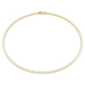 Collar Matrix Tennis de corte redondo, blanco, chapado en tono dorado