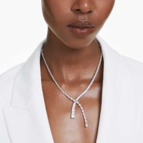 Collar Matrix Y con cortes mixtos, blanco, chapado en rodio