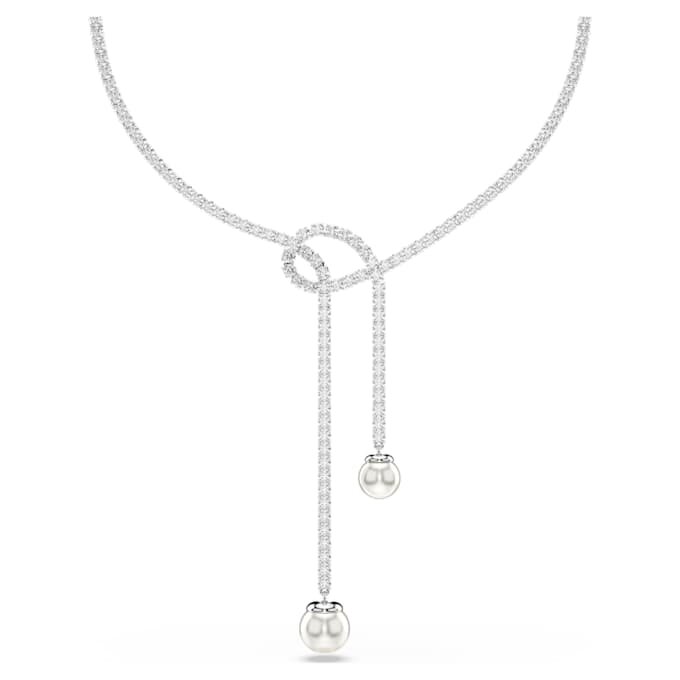 Collar Matrix Y con perlas de cristal, corte redondo, blanco, chapado en rodio Collar Matrix Y con perlas de cristal, corte redondo, blanco, chapado en rodio