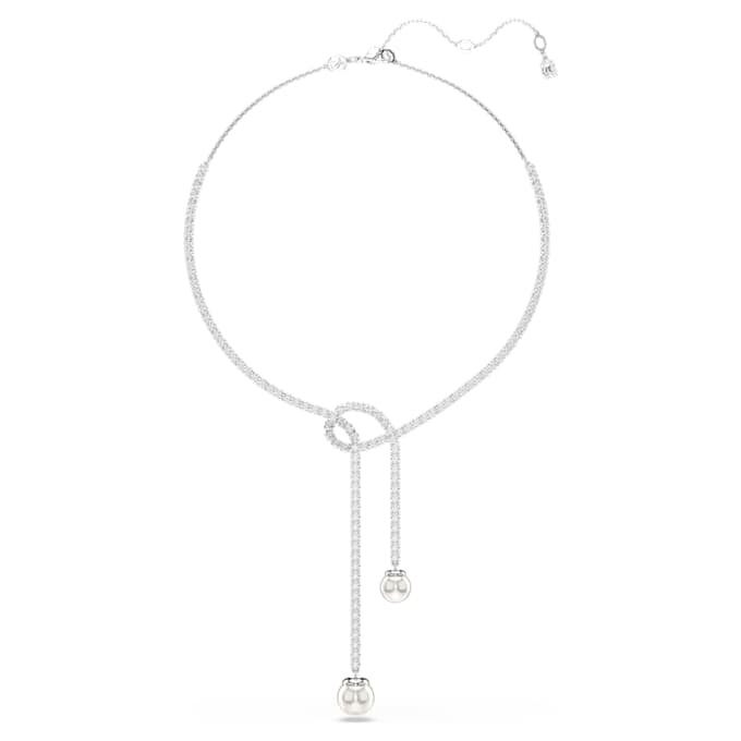Collar Matrix Y con perlas de cristal, corte redondo, blanco, chapado en rodio Collar Matrix Y con perlas de cristal, corte redondo, blanco, chapado en rodio