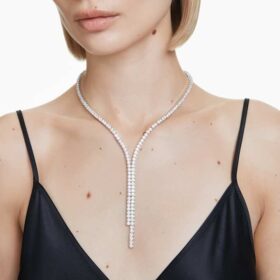 Collar Matrix Y, corte redondo, blanco, chapado en rodio