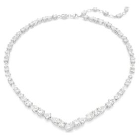 Collar Mesmera con cortes mixtos, blanco, chapado en rodio