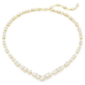 Collar Mesmera con cortes mixtos, blanco, chapado en tono dorado