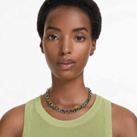 Collar Millenia con corte octogonal, degradado de color, verde, chapado en tono dorado