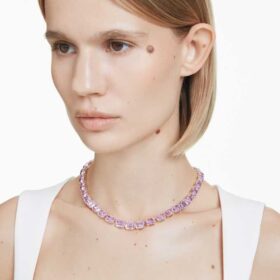 Collar Millenia con corte octogonal, morado, chapado en tono dorado