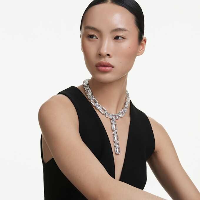 Collar Millenia con cortes mixtos, blanco, chapado en rodio Collar Millenia con cortes mixtos, blanco, chapado en rodio