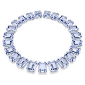 Collar Millenia con cristales extragrandes, corte octogonal, azul, chapado en rodio