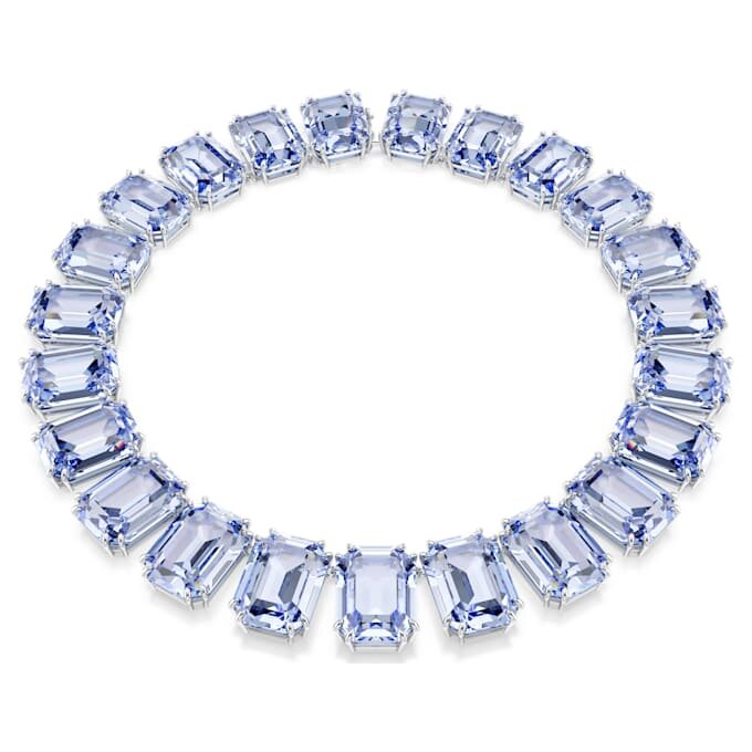 Collar Millenia con cristales extragrandes, corte octogonal, azul, chapado en rodio Collar Millenia con cristales extragrandes, corte octogonal, azul, chapado en rodio