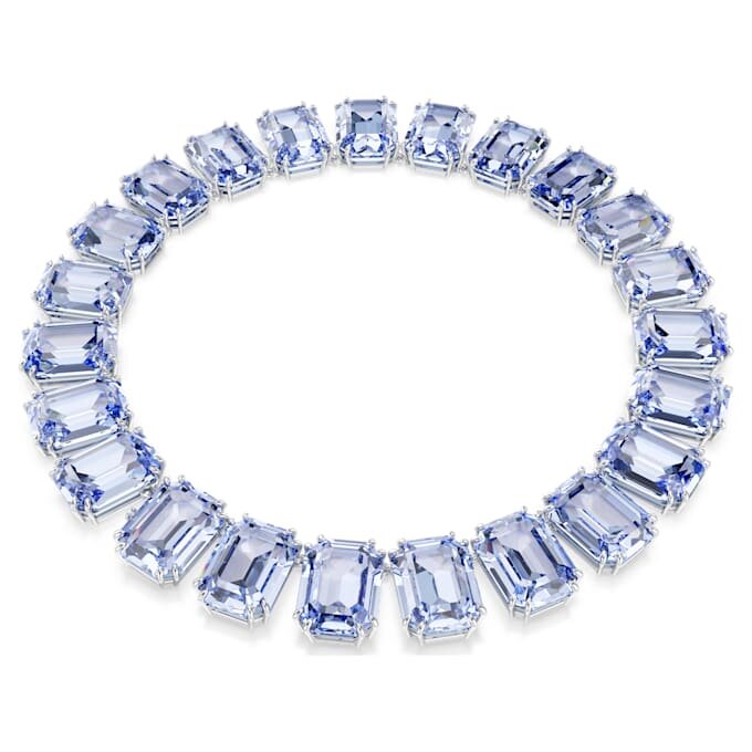 Collar Millenia con cristales extragrandes, corte octogonal, azul, chapado en rodio Collar Millenia con cristales extragrandes, corte octogonal, azul, chapado en rodio