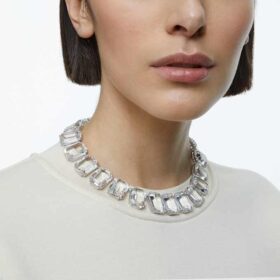 Collar Millenia con cristales extragrandes, corte octogonal, blanco, chapado en rodio
