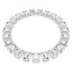Collar Millenia con cristales extragrandes, corte octogonal, blanco, chapado en rodio