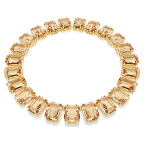 Collar Millenia con cristales extragrandes, corte octogonal, color caramelo, chapado en tono dorado