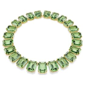 Collar Millenia con cristales extragrandes, corte octogonal, verde, chapado en tono dorado Collar Millenia con cristales extragrandes, corte octogonal, verde, chapado en tono dorado
