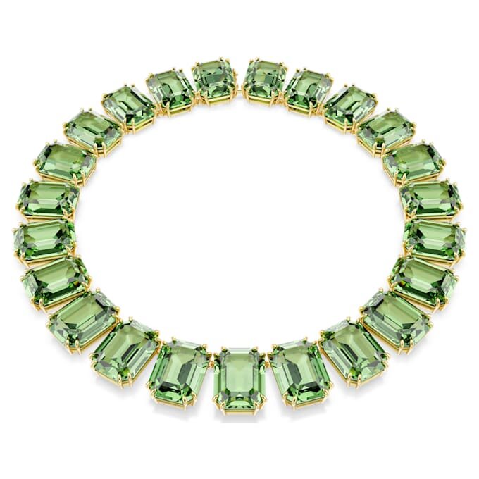 Collar Millenia con cristales extragrandes, corte octogonal, verde, chapado en tono dorado Collar Millenia con cristales extragrandes, corte octogonal, verde, chapado en tono dorado