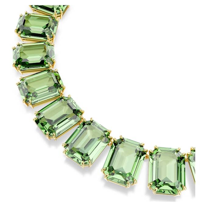 Collar Millenia con cristales extragrandes, corte octogonal, verde, chapado en tono dorado Collar Millenia con cristales extragrandes, corte octogonal, verde, chapado en tono dorado