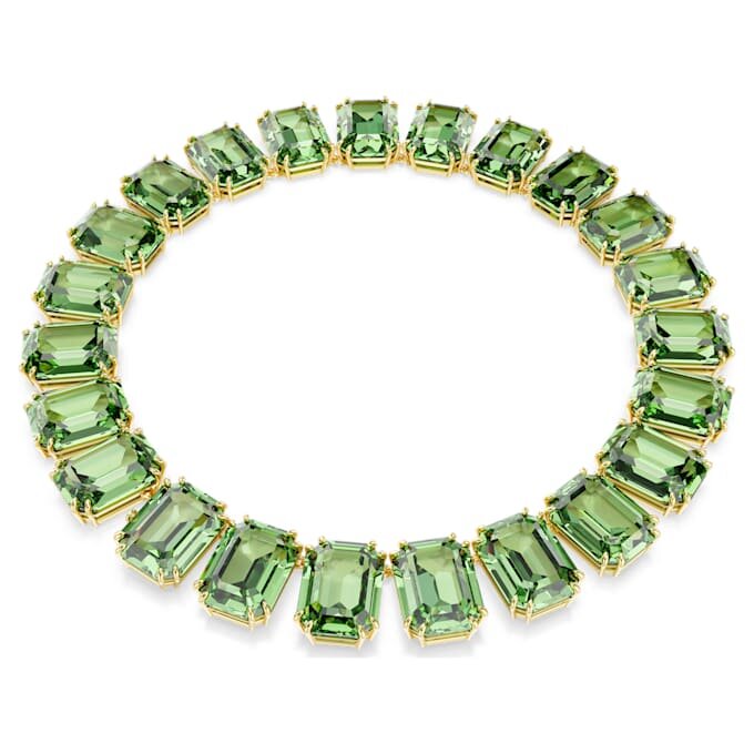 Collar Millenia con cristales extragrandes, corte octogonal, verde, chapado en tono dorado Collar Millenia con cristales extragrandes, corte octogonal, verde, chapado en tono dorado