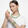 Collar Millenia con cristales extragrandes, corte octogonal, verde, chapado en tono dorado Collar Millenia con cristales extragrandes, corte octogonal, verde, chapado en tono dorado