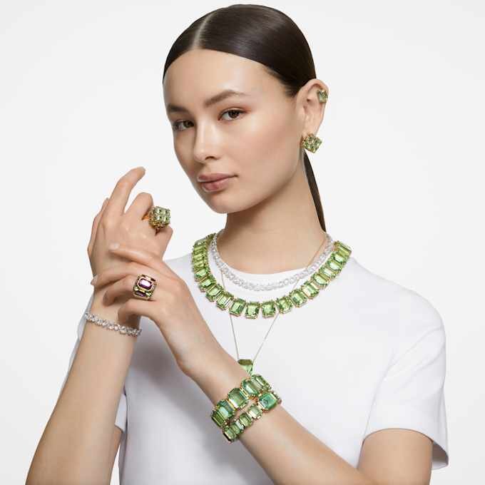 Collar Millenia con cristales extragrandes, corte octogonal, verde, chapado en tono dorado Collar Millenia con cristales extragrandes, corte octogonal, verde, chapado en tono dorado