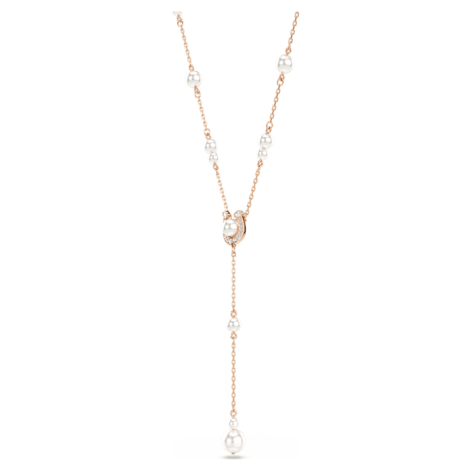 Collar Symbolica en forma de Y con perlas de cristal, pavé, herradura, blanco, chapado en tono oro rosa Collar Symbolica en forma de Y con perlas de cristal, pavé, herradura, blanco, chapado en tono oro rosa