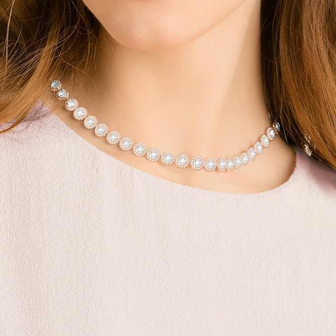 Collar Una Angelic, corte redondo, mediano, blanco, chapado en tono oro rosa Collar Una Angelic, corte redondo, mediano, blanco, chapado en tono oro rosa