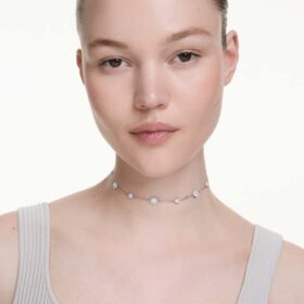 Collar Una Angelic, corte redondo, motivos de doble cara, blanco, chapado en rodio